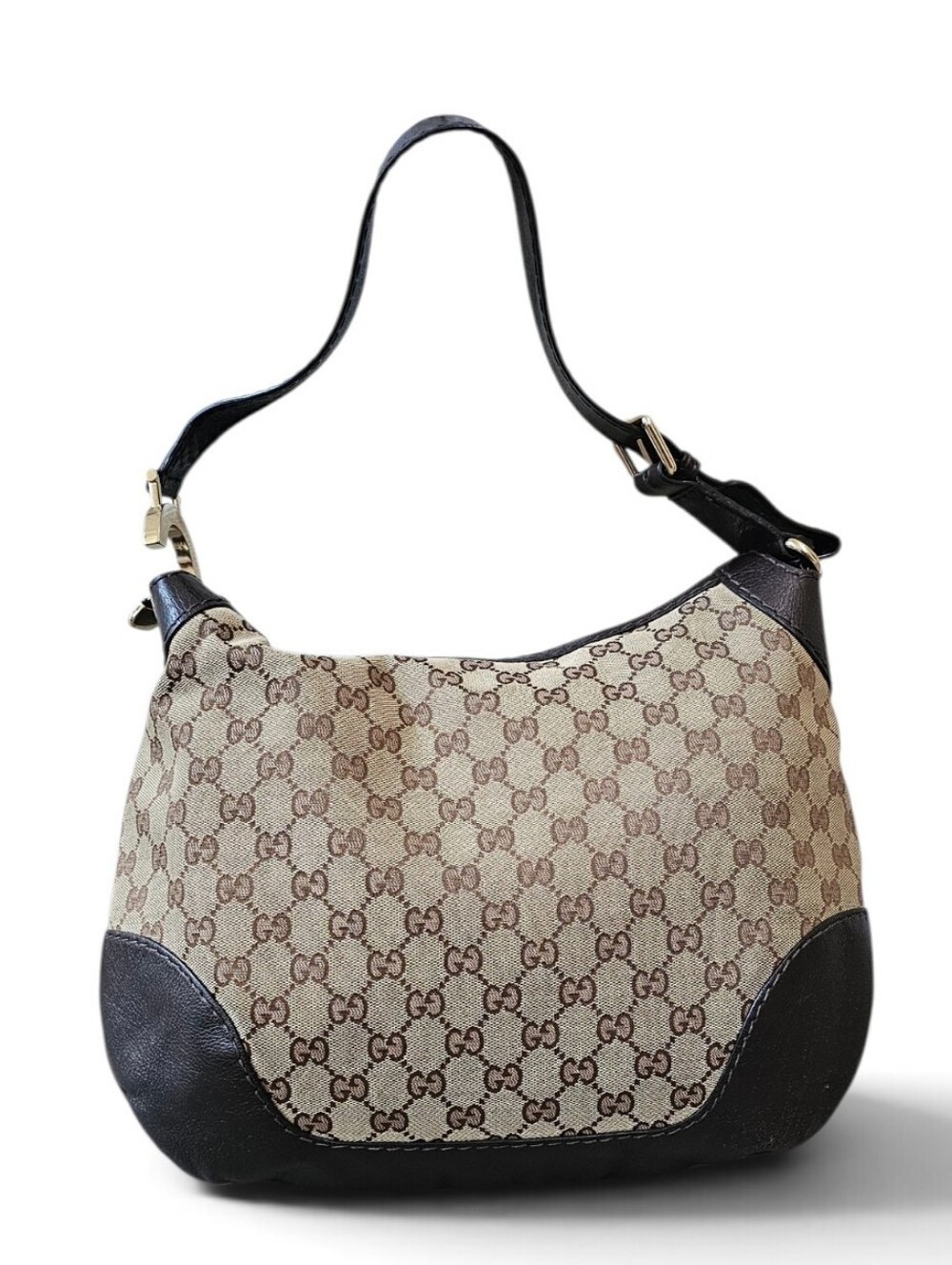 Gucci Beige Brown GG Monogram Shoulder Bag with Dark Brown Trim